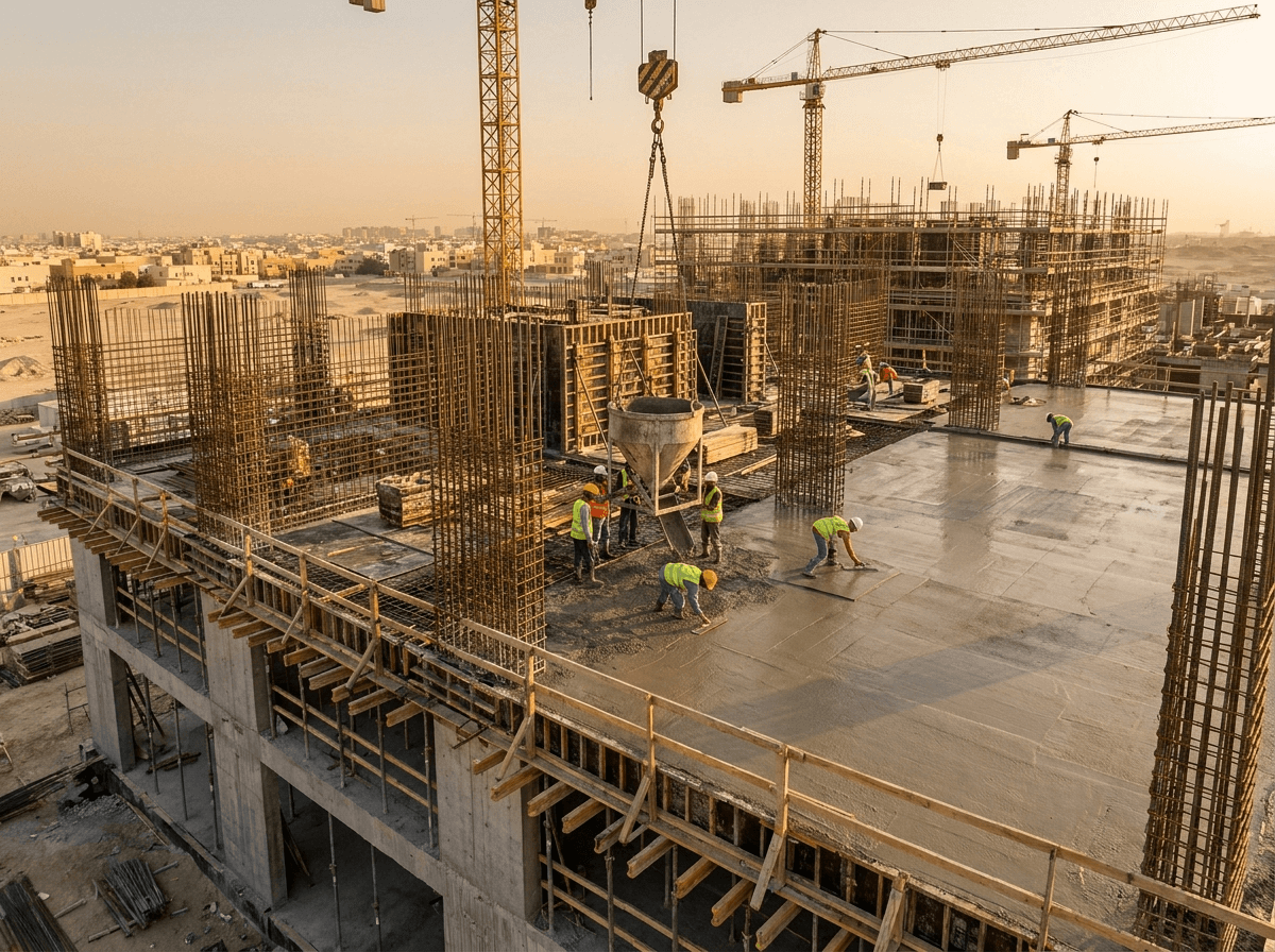 Reinforced concrete structural work on site