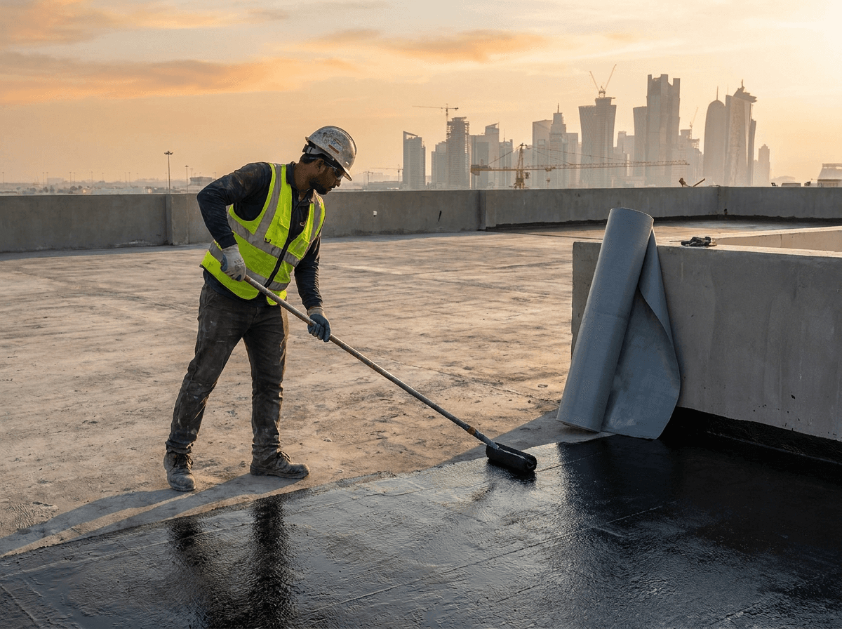 Waterproofing membrane application on a construction site